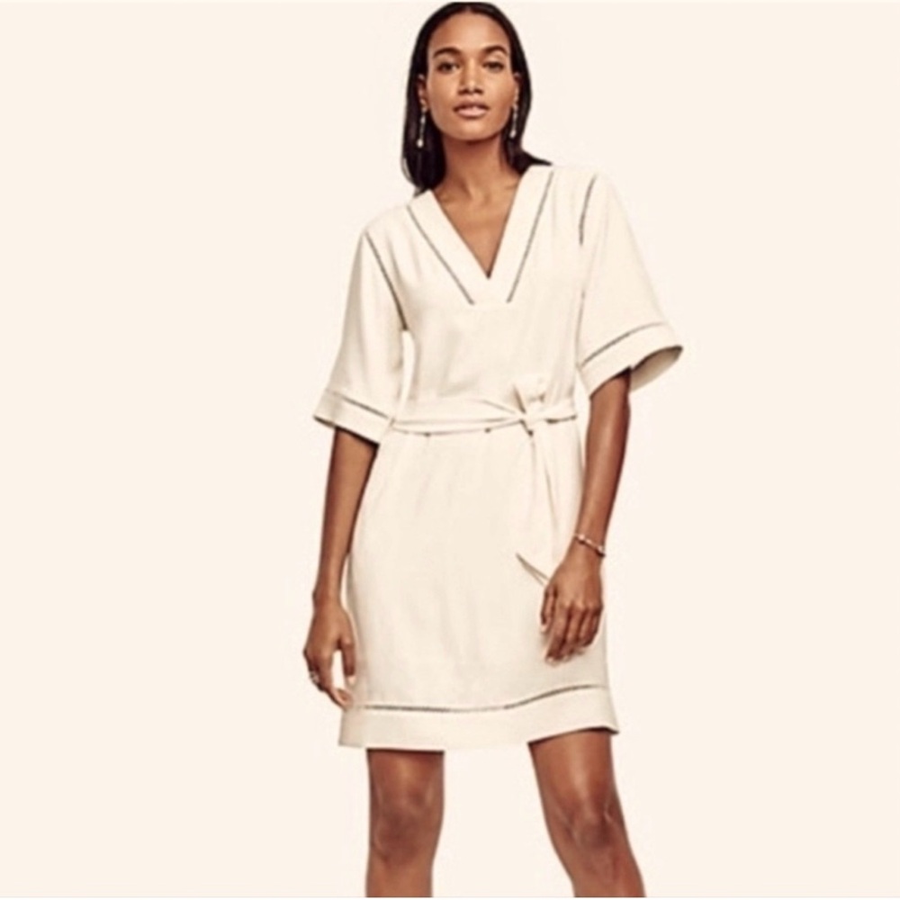 Ann Taylor Cream Tie Waist Shift Mini Dress